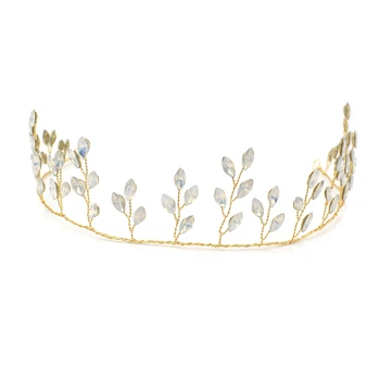 

Fashion Pearl Wedding Headband Rhinestone Branch Tiara Headpieces Women Wedding Hair Accessories(Gold)