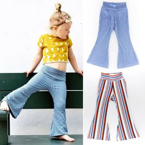 

2019 Casual Baby Girl Wide Leg Pants Striped Leggings Toddlers Bottoms Trousers Summer Long Flare Pants Children Baby Clothing