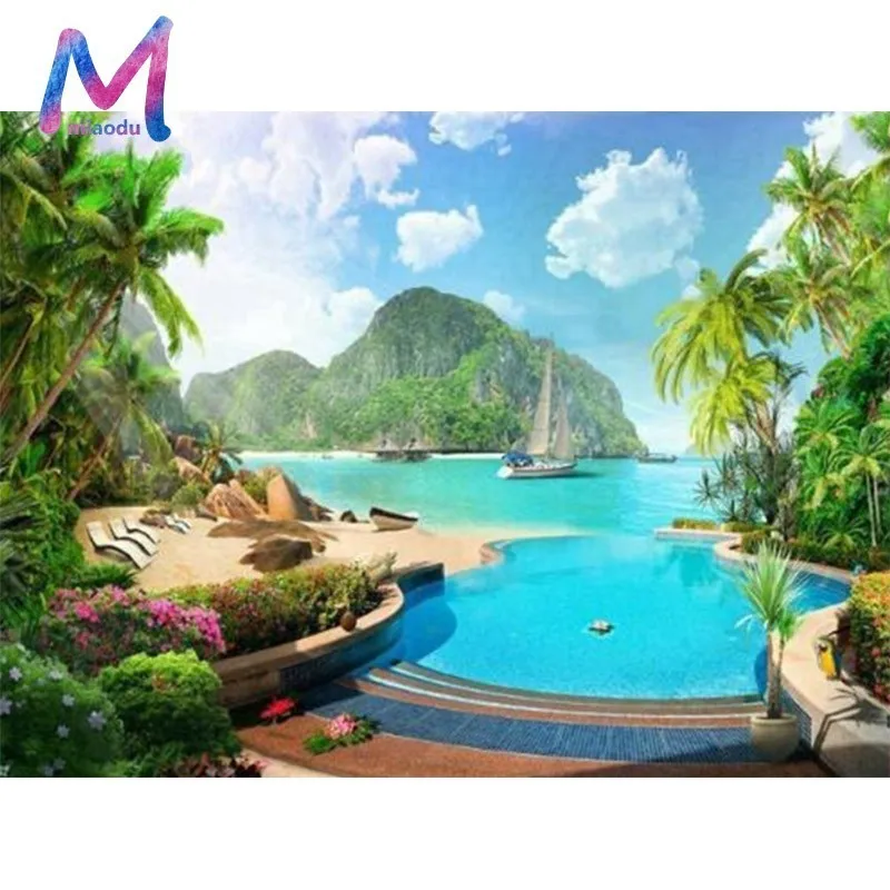 

MIAODU Diamond Mosaic Landscape Resin Drill Crystal Diamond Painting Full Drill Square Diamond Embroidery Wall Stickers Handmade