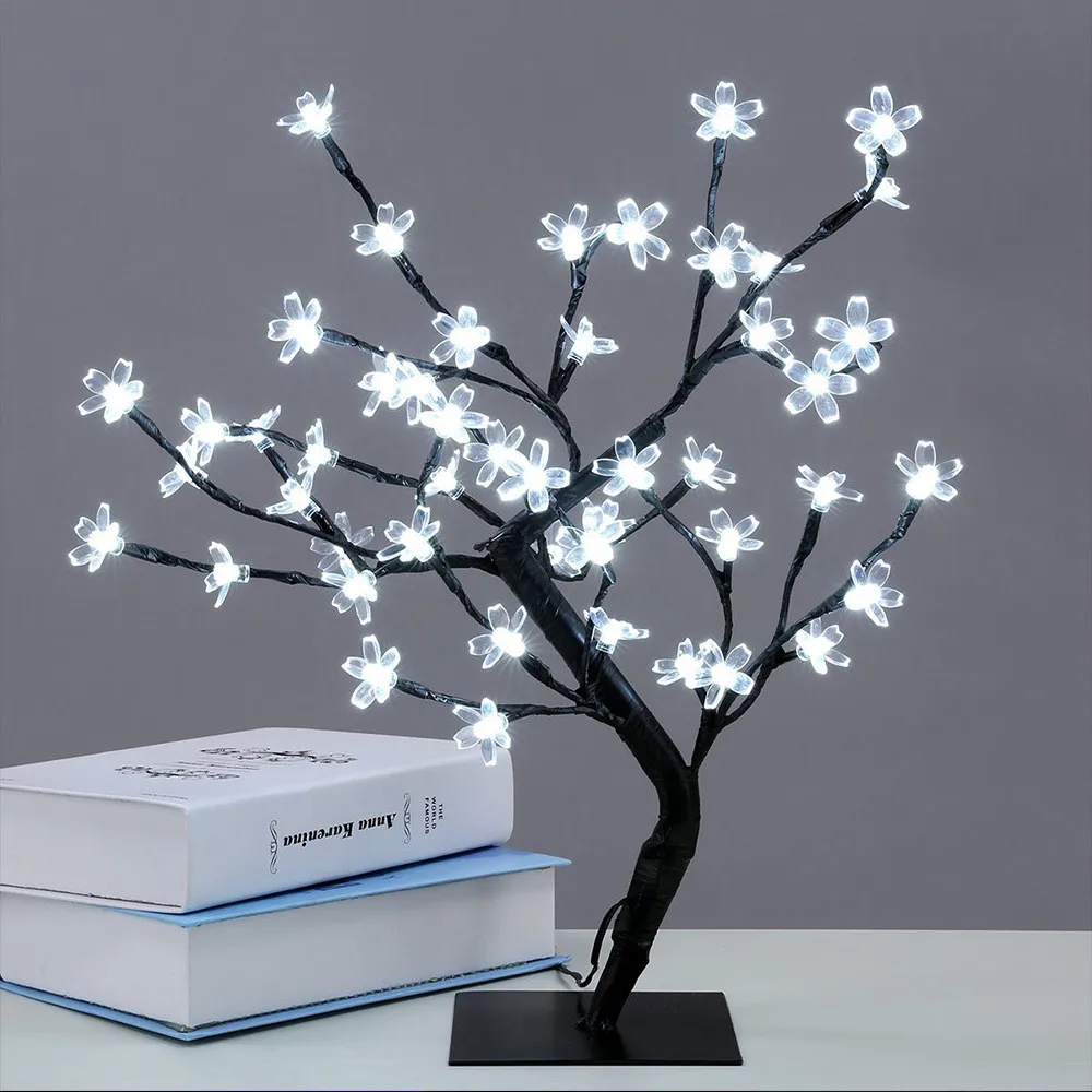 

Sakura Table Lamp 0.45M/17.72Inch 48LEDS Cherry Blossom Desk Top Bonsai Tree Light for Home Festival Party Wedding