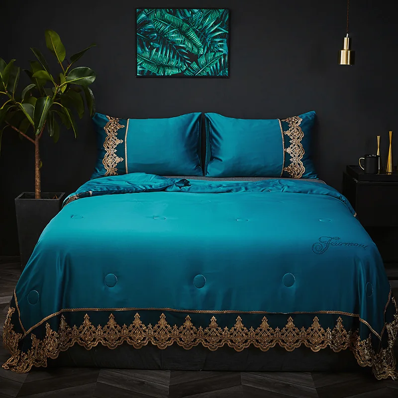 2019 DeMissir Luxury Tencel Baroque Style Summer Cool Quilt European Lace Edged Wash Air Conditioner Thin Comforter as Blanket | Дом и сад