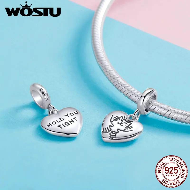 WOSTU,, 925 пробы, серебро, маленькая кошечка, подвеска, шарм, подходит для браслетов, ожерелья, оригинальные ювелирные изделия CQC955