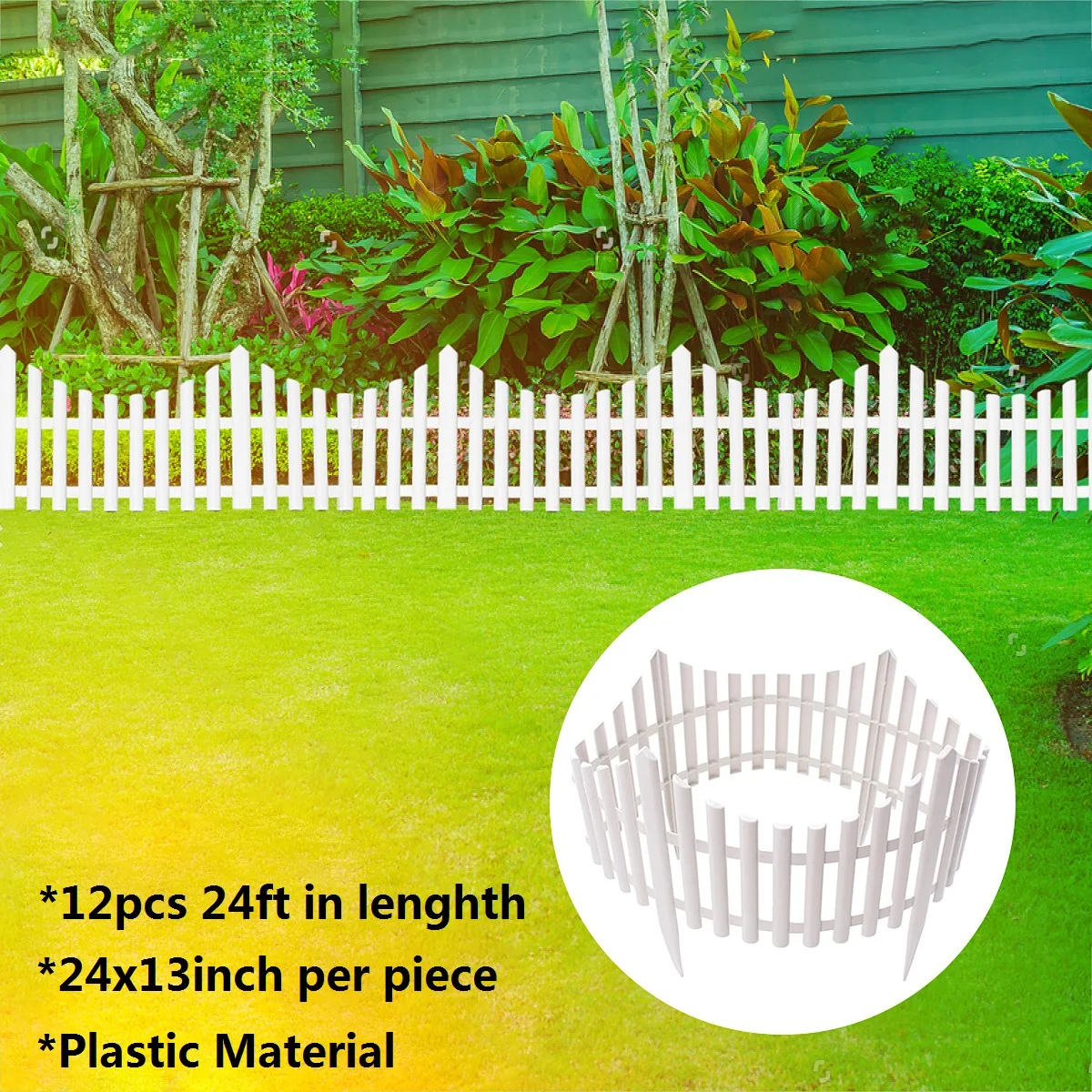 12Pcs Plastic Garden Border Fencing Fence Pannels Outdoor Landscape