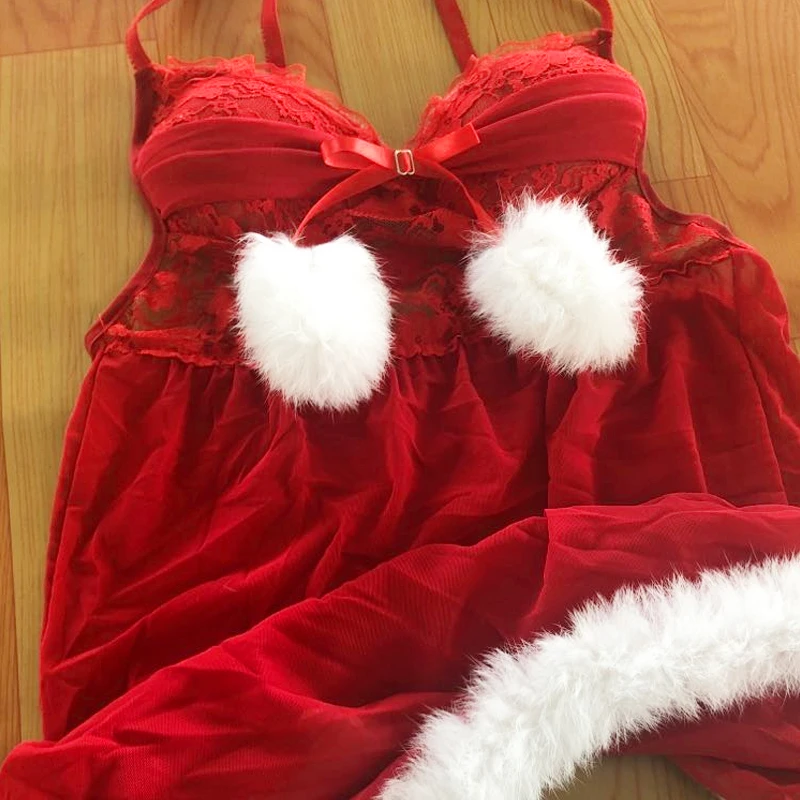 Сексуальная Женская рождественская комбинация экзотическая Ночная сорочка женская меховая нарядная одежда мини Санта-Клауса