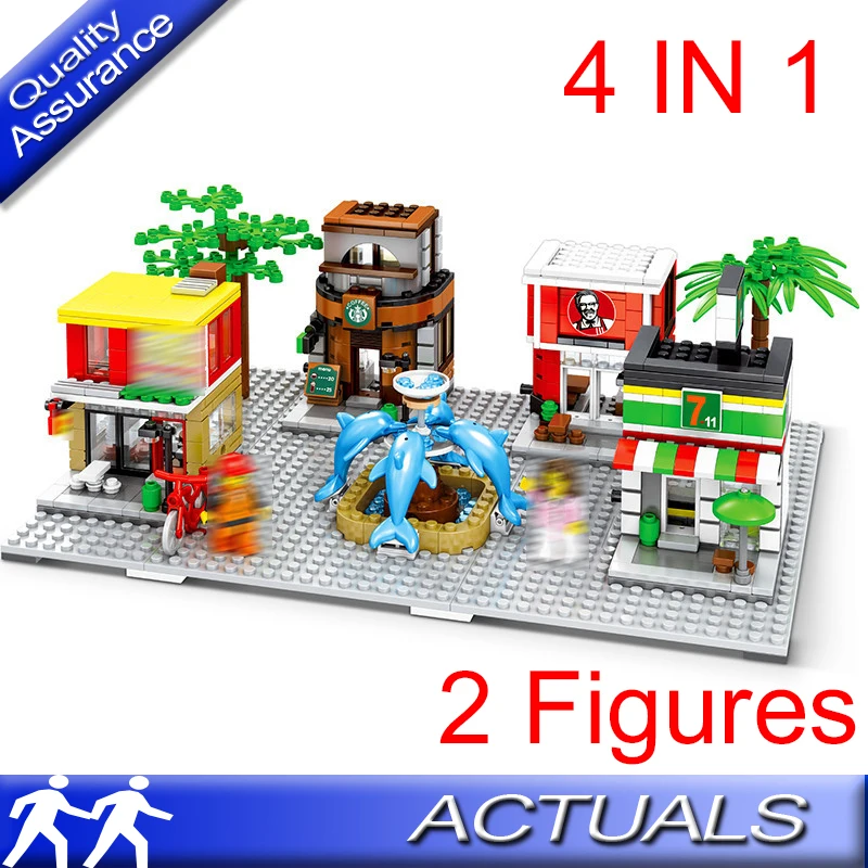 

4 In 1 Sembo 6705 Mini Street View Coffee Fast Food Store Building Blocks Bricks Compatible with Lego Architecture Mdoel Toys