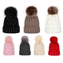 Skullies шапочки для новорожденных милые зимние детские шляпы для девочек вязаные толстые теплые Pom Hat шерстяные шапочки Hat Высокое качество Мода