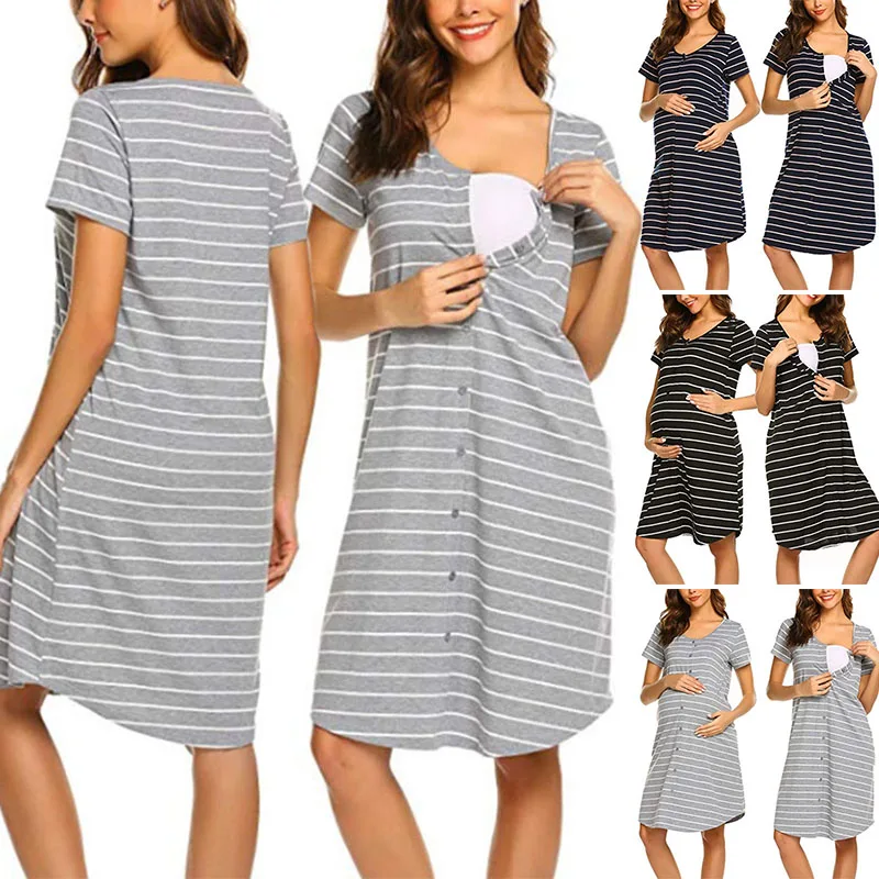 

Womens Pregnant Short Sleeve Dress Nursing Maternity Lady Clothes Breastfeeding