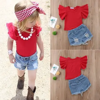 

2019 Toddler Newborn Baby Kids Girl Ruffle Short Sleeve Tops T-shirt + Pants Shorts Outfits Clothes 1-6Y Summer