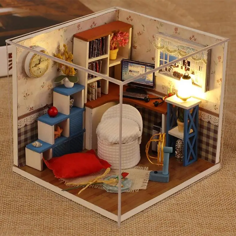 Assemble DIY Wooden Doll House 3D Miniature Dollhouse Furniture Kit Toys for Children Christmas Gift DIY Dollhouse Kit