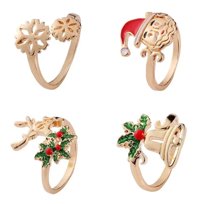 Christmas Jewelry Accessories Rings For Women Christmas Snowflake Bell ...