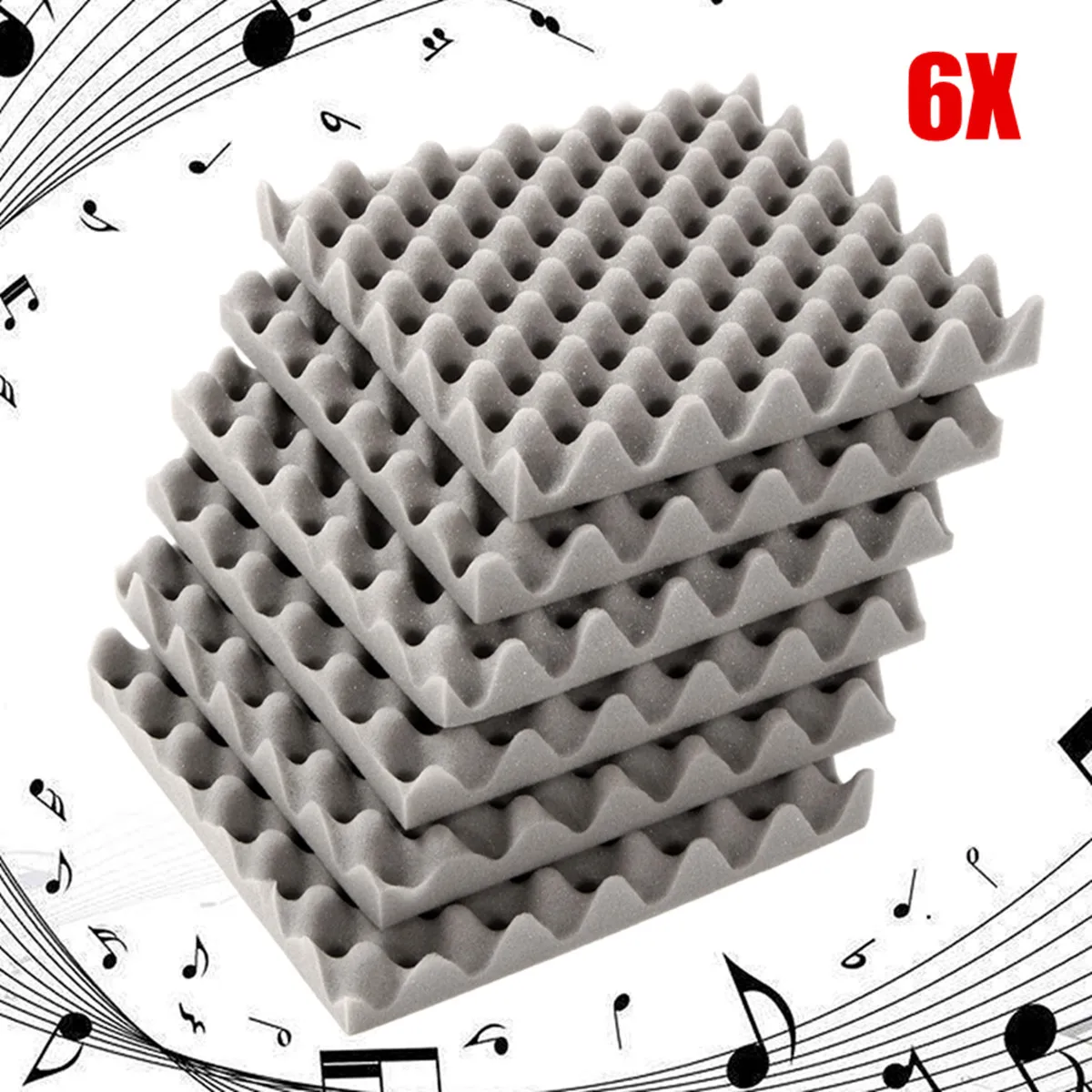 

6Pcs/Set Acoustic Soundproofing Foam Tiles Convoluted Egg Studio Room Sound Insulation Cotton Sealing Strips Treatment 30x30x4cm