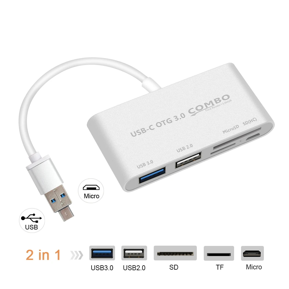 

External All in 1 Card Reader USB 3.0 Micro USB Hub OTG USB Splitter SD/Micro SD TF Combo for Laptop Android Tablet Smartphone