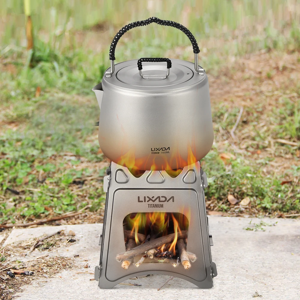 Lixada 1.4L Titanium Tea Pot Ultralight Outdoor Camping Hiking Water Kettle Coffee Pot Teapot Kettle Pot Outdoor Kettle