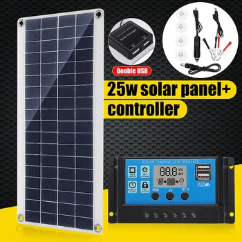 

Hot 25W 12V Solar Panel Dual USB with Car Charger + 10/20/30/40A USB Solar Charger Controller for Outdoor Camping LED Light