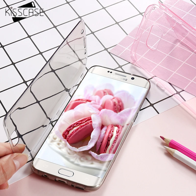 KISSCASE прозрачные флип Чехлы для Samsung Galaxy S7 S6 Edge мягкие чехлы S8 Plus кристально