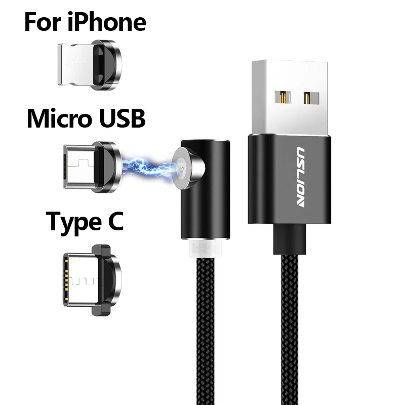 USLION 1 м Магнитный кабель для быстрой зарядки Micro USB iPhone X Samsung S10 Type C зарядное устройство магнит Android