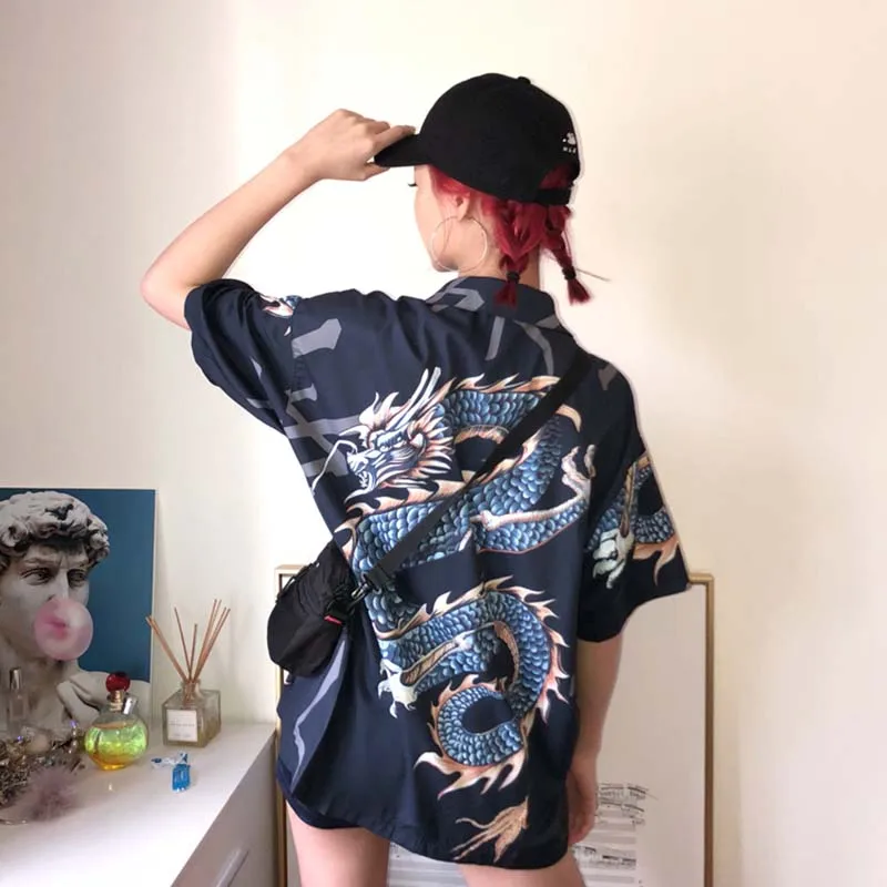 NiceMix Harajuku Blouse Women Dragon Shirts Print Short Sleeve Shirt Summer Tops And Blouses Streetwear Blusa Mujer Roupas - 32955268172