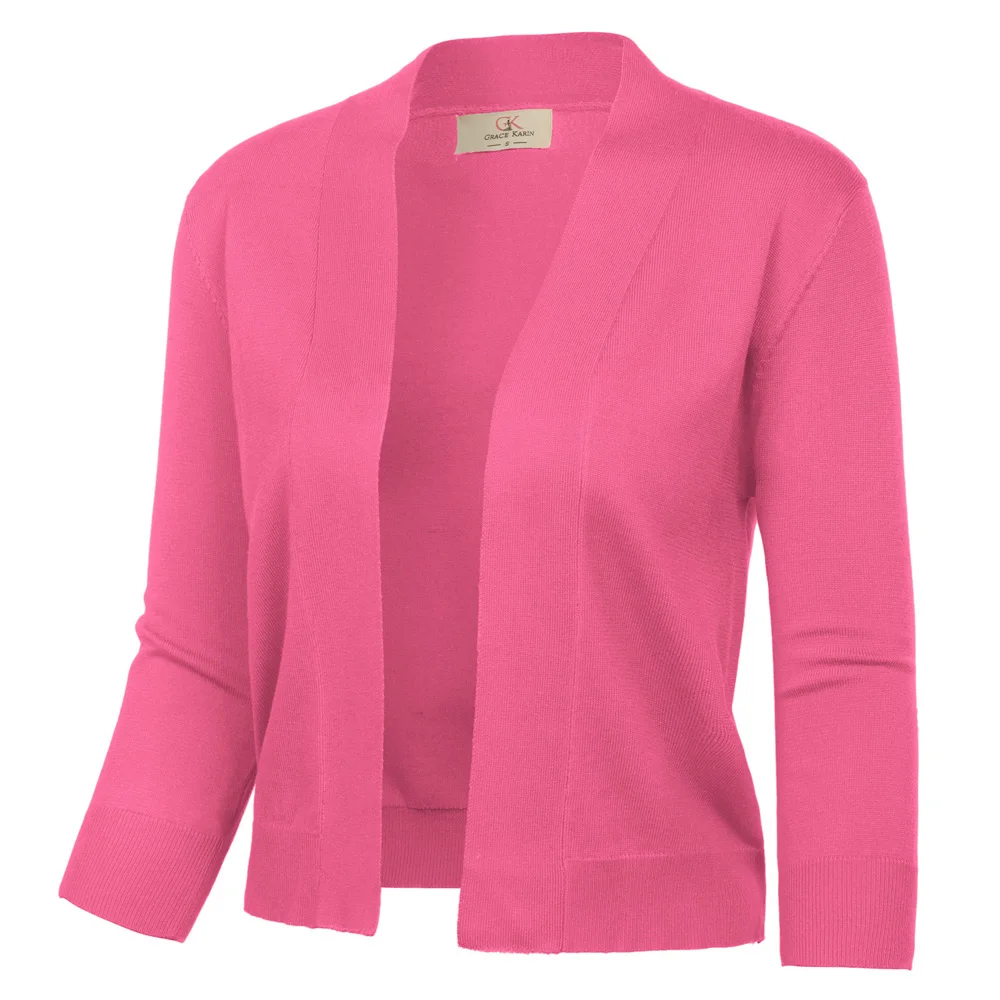 

ladies jacket Women tops party leisure vintage elegant 3/4 Sleeve Opening Front Cropped Length Knitted shrug bolero Coat Tops