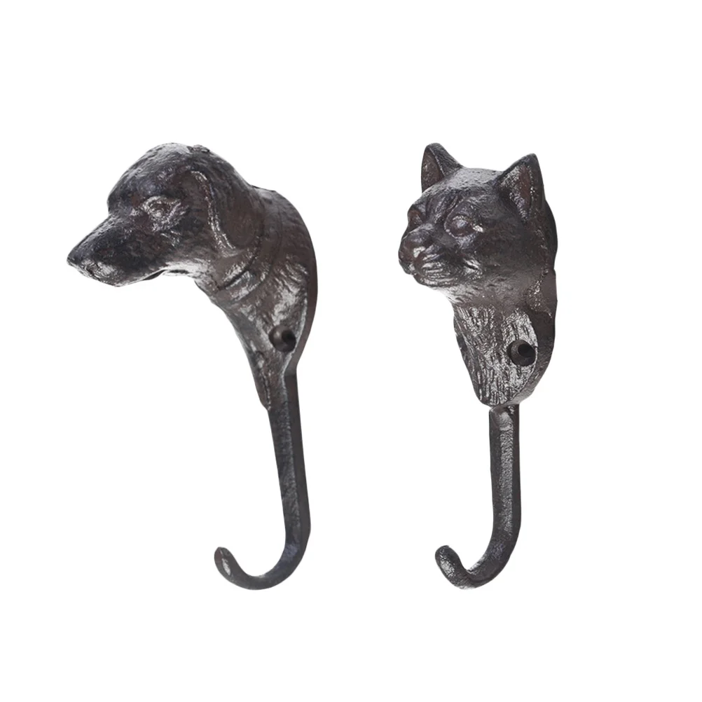 2pcs Vintage Decorative American Cat Dog Head Wall Door Hook