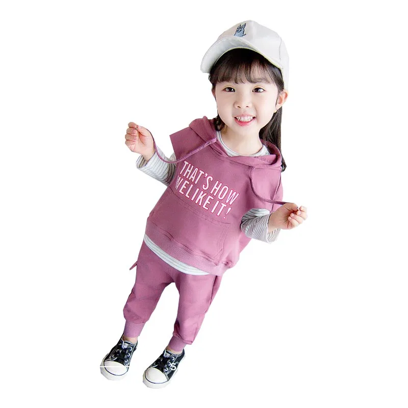 

Children's clothing new baby suit 2019 spring autumn cotton children's long-sleeved T-shirt+short-sleeved hooded jacket + pants