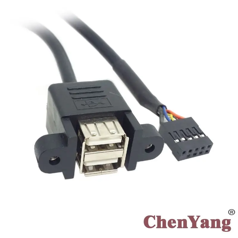 

10pcs/lot Motherboard 9 Pin Header to Stackable Dual USB 2.0 A Type Female Cable 50cm with Screw Panel Holes