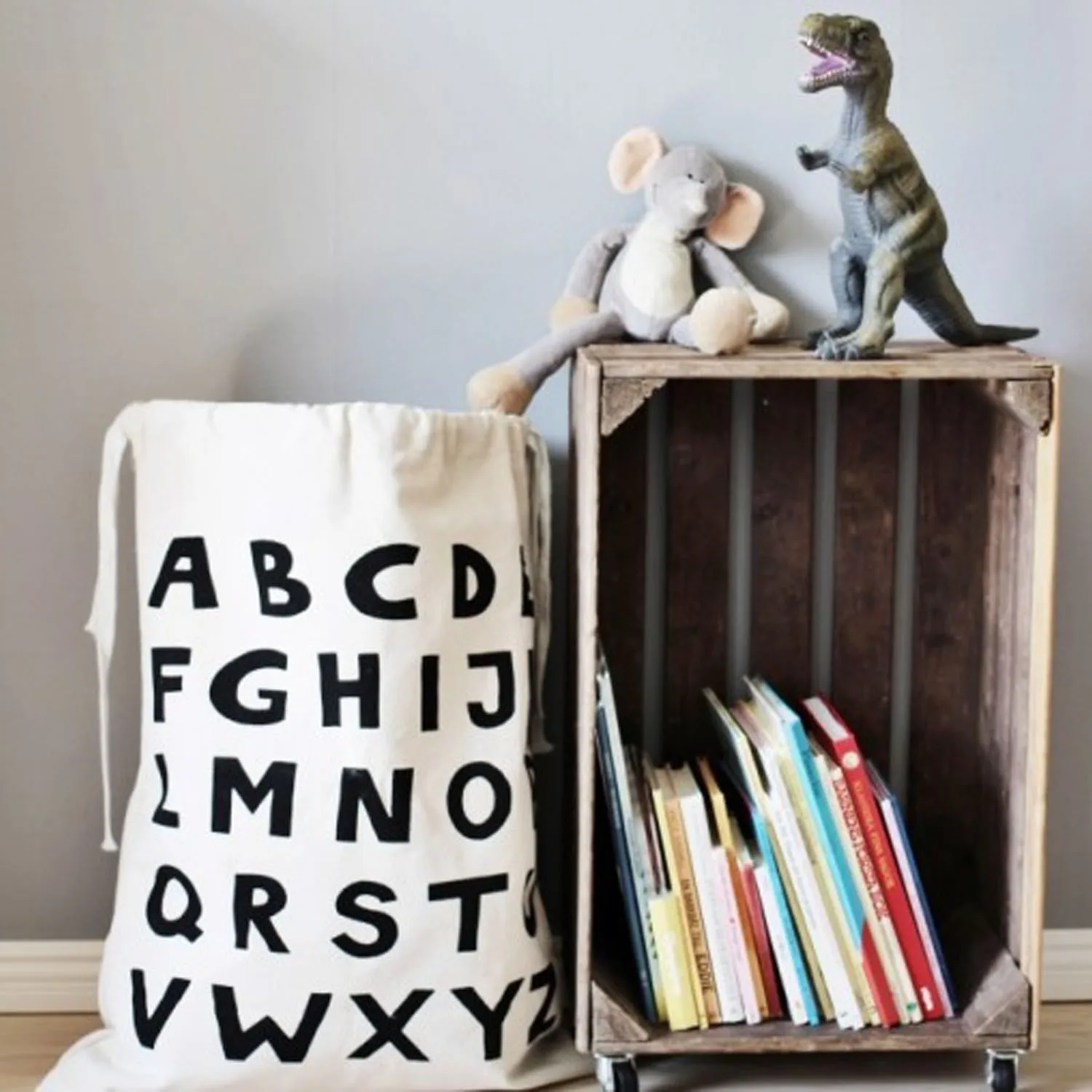 Behogar لطيف الكرتون قماش الرباط حقيبة التخزين لعب الاطفال الملابس الكتب حقيبة الغسيل سلة تنظيمية للأدوات للأطفال غرفة