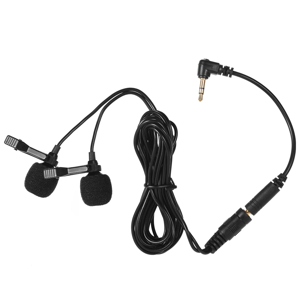 

Dual-head Lavalier Lapel Omnidirectional Clip-on Microphone Mic for Smartphone Laptop Camera 3.5mm Audio Plug Video Recording