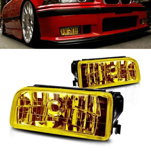 1 Pair For 92-98 E36 Chrome H1 Fog Lights Replacement Lamps Yellow Lens