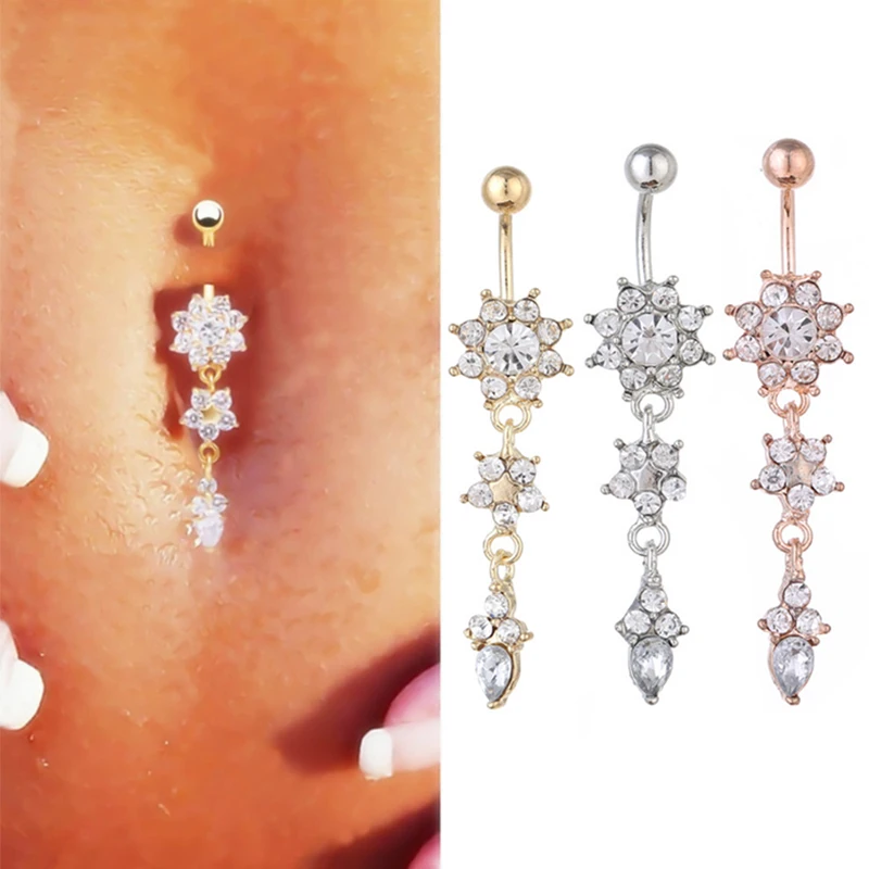 

Crystal Body Rings Navel Jewelry Piercing Beauty Flower Bar Dangle Bar Belly Button
