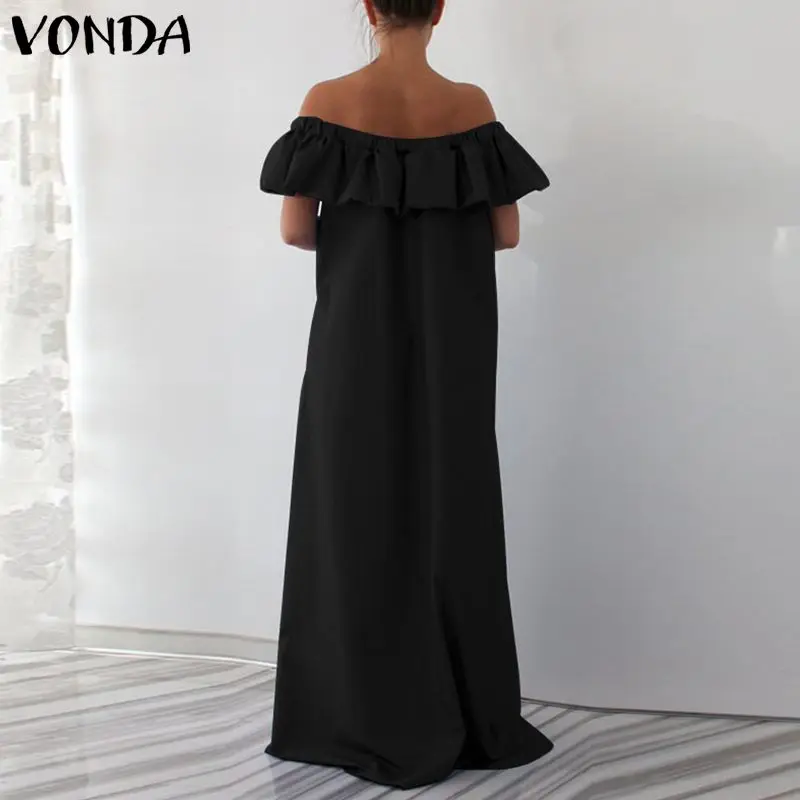 VONDA размера плюс, женское платье макси,, винтажное, сексуальное, с открытыми плечами, с рюшами, без рукавов, летнее платье, вечерние, длина до пола, Vestido