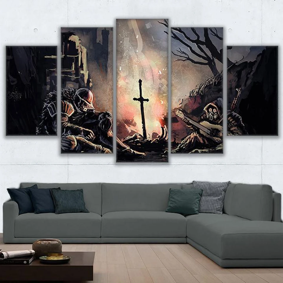 

Wall Art Canvas Painting Frame Living Room Home Decor 5 Pieces Dark Souls Pictures Modern Abstract Soldiers Game Poster