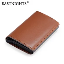 Portatarjetas EASTNIGHTS de cuero genuino, cartera Vintage de protección, funda de tarjeta de identificación, billetera de Metal Rfid para hombres y mujeres