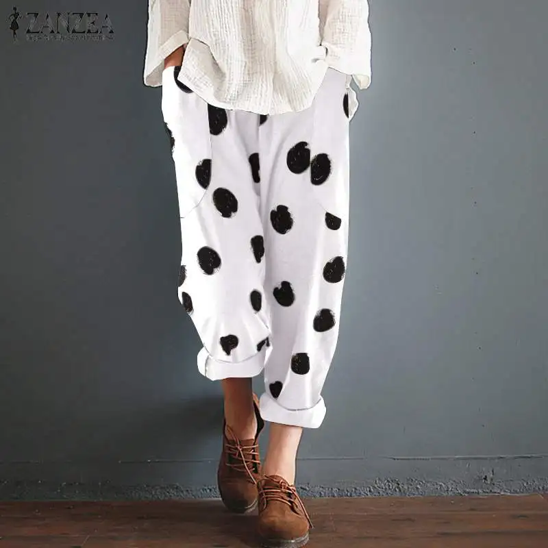 

Large Size Women Harem Pants ZANZEA Bohemian Dot Print Long Trousers Womens Casual Baggy Pockets Cotton Pants Pantalon Femme 5XL