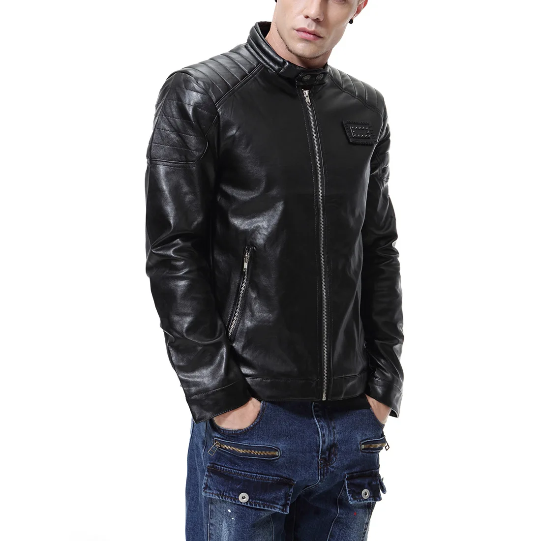 2019 Autumn New European And American Fashion Men's Motorcycle Leather Slim Leather Jacket Men's Jacket Jacket D018