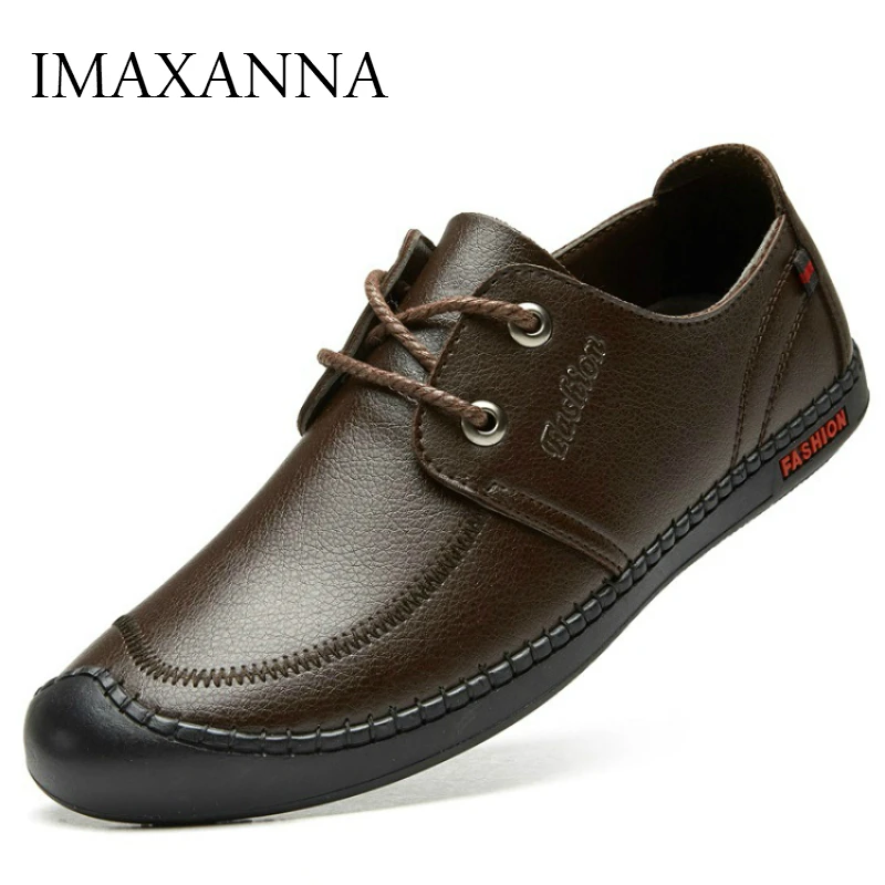 

IMAXANNA Spring Autumn New Leather Shoes Men Casual Leather Shoes Male Lace Up Business Office Wedding Shoes High Quality