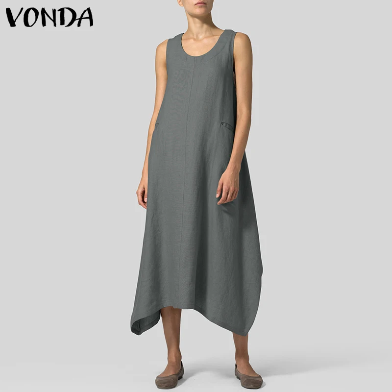 VONDA النساء خمر اللباس 2019 الصيف مثير أكمام O الرقبة غير النظامية عارضة فضفاض ماكسي طويل فساتين أنيقة Vestido زائد حجم