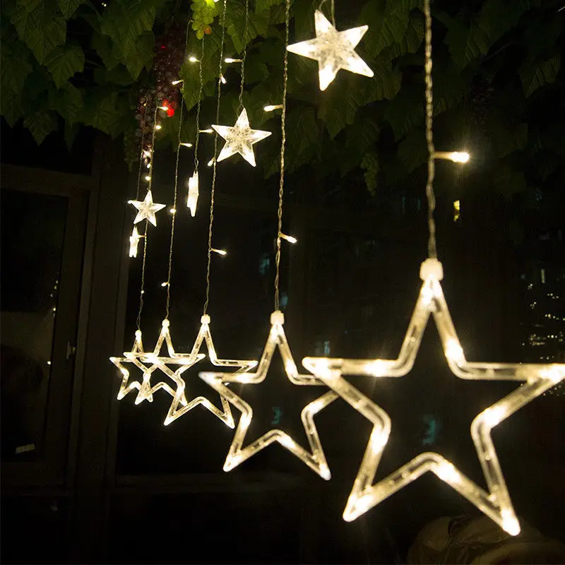 

2M 12 Stars 138 LED Curtain String Lights Fairy Lights with 8 Modes for Wedding Garden Patio Lawn Window Celebration Decoration