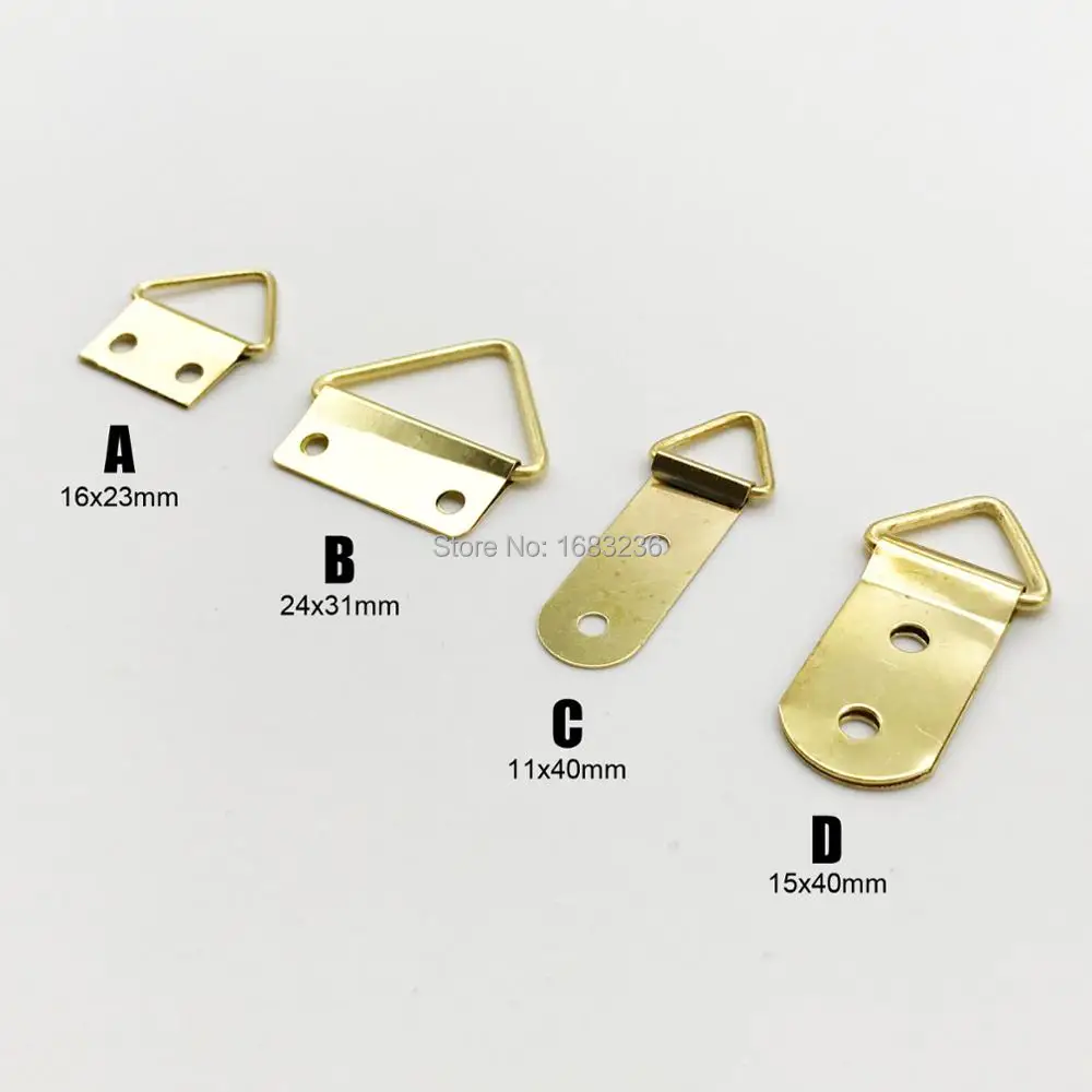 25pcs Golden Triangle D-Ring Photo Picture Frame Hanger Hang Oil Painting  Mirror Art Work Hooks Small Double 2 Holes with screws