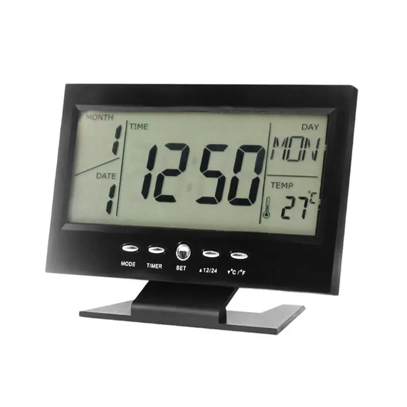 

Sound Control Desktop LED Alarm Clock Temperature Humidity Hygrometer Clock Backlight Bedside Digital Desktop Clock Home Decor