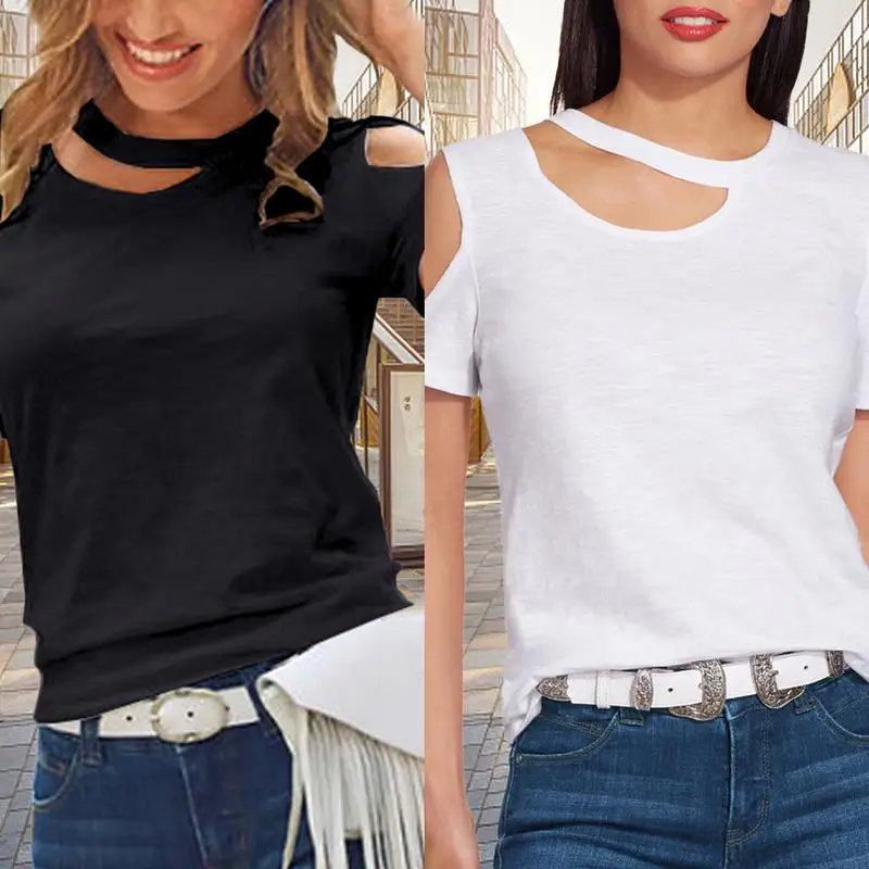 2019 summer women clothing Plus Size female t-shirts Cut out Neck Cold Shoulder Slub Tee hallow out loose tshirts 2019 summer women clothing Plus Size female t-shirts Cut out Neck Cold Shoulder Slub Tee hallow out loose tshirts