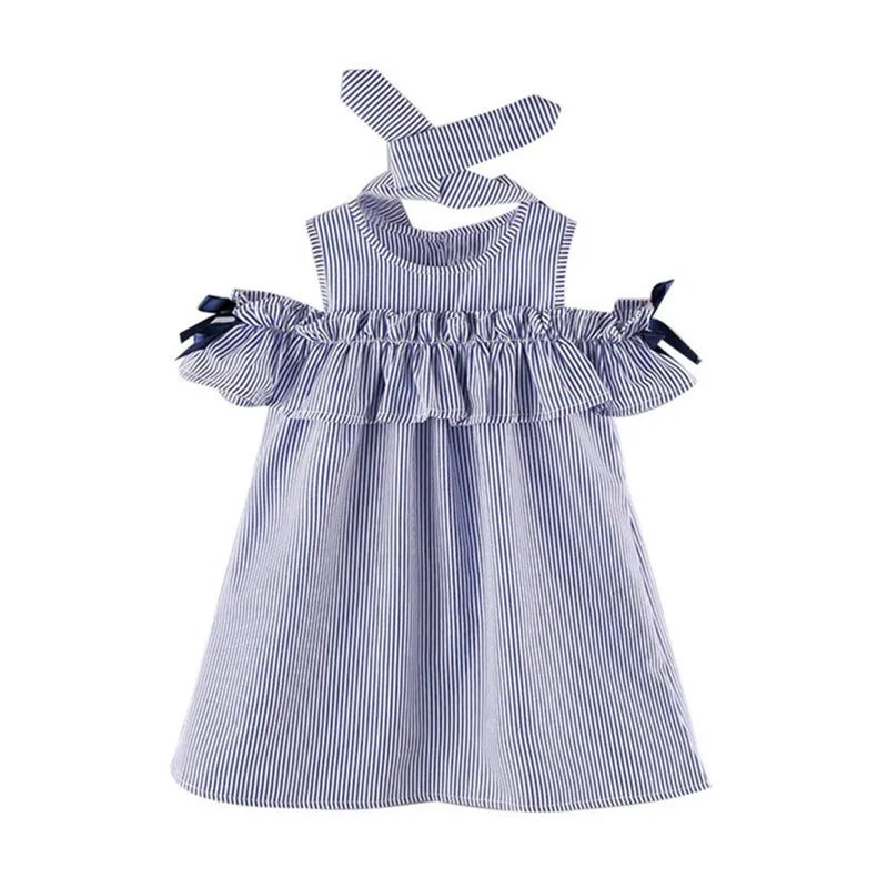 

Baby girl solid color striped even ruffled dress female baby sweet summer fashion new + headband 2 piece set 2-6 years old