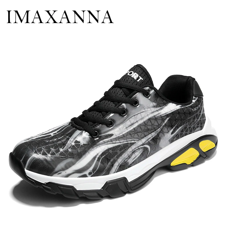 

IMAXANNA New Men's Running Shoes Lace Up Man Sport Shoe Leather Men Sneakers 2019 Fashion Platform Male Athletic Outdoor Shoes