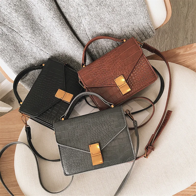 

PU Ladies Hand Bags Women Bag Stereo Stereotypes Small Square Bag Stone Pattern Magnetic Buckle Shoulder Portable Woman Fashion