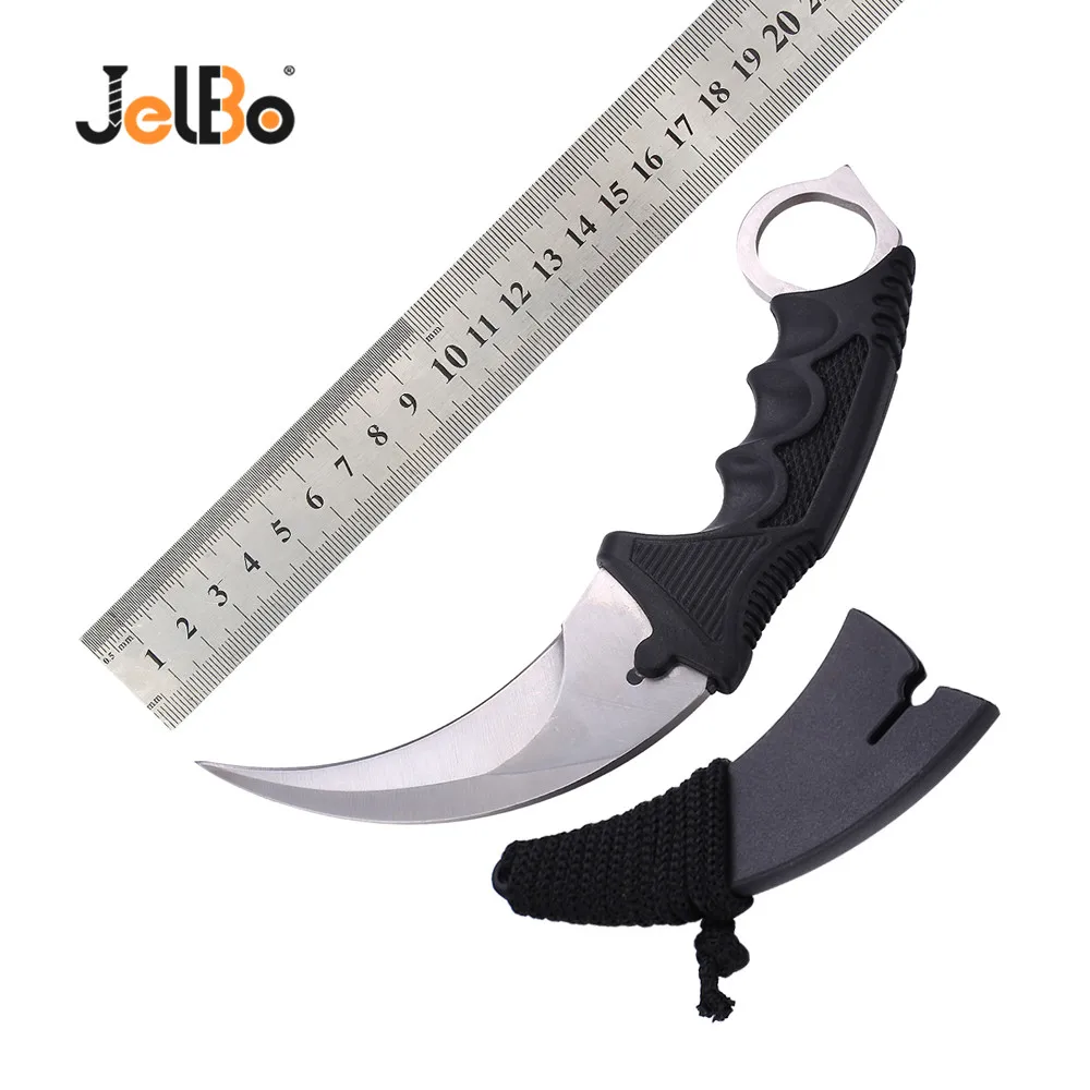 Нож JelBo с фиксированным лезвием, тактический коготь, нож Karambit, нож для выживания на открытом воздухе, кемпинга, охоты, тактический нож CS GO, счетчик ударов, серебряный