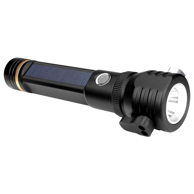 

W565 T6 LED 500LM 3 Modes Electric Torch USB/Solar Charging Safety Hammer Cutter Tactical Flashlight Emergency Flashlights