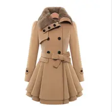 Женское шерстяное ветрозащитное пальто, Зимняя Повседневная теплая куртка, приталенное пальто средней длины с длинным рукавом, двубортная ветровка, пальто
