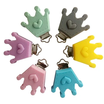 

KWD 10pcs Round Bear Star Silicone Teether Clips Diy Baby Pacifier Dummy Chain Holder Soother Nursing Jewelry Toy Clips