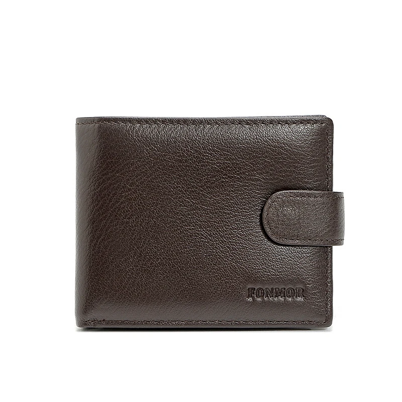 

Anti-Rfid First Layer Leather Wallet Leather Buckle Wallet Men's Short Anti-Theft Brush Money Clip Leather