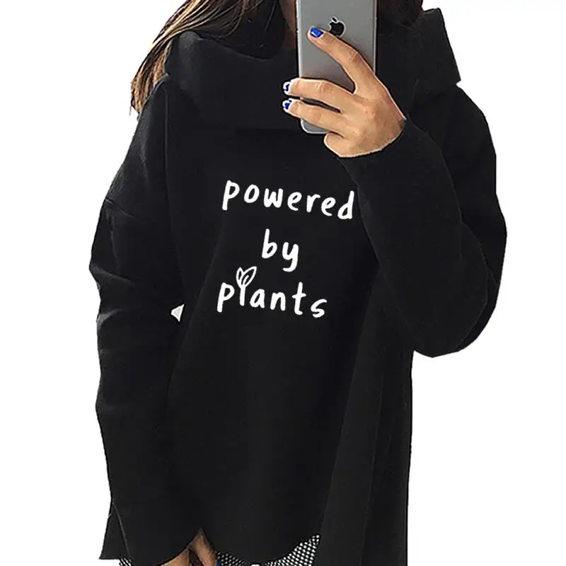 

2019 New Fashion Powered By Plants Vegan Print Sweatshirt Femmes Hoodies Women Girls Hoody Harajuku Street Sweet Pullovers