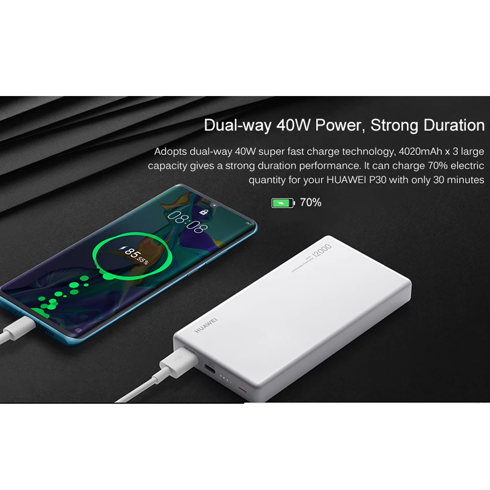 HUAWEI 40W power Bank двухстороннее супер быстрое зарядное устройство для мобильного телефона для смартфона ноутбука